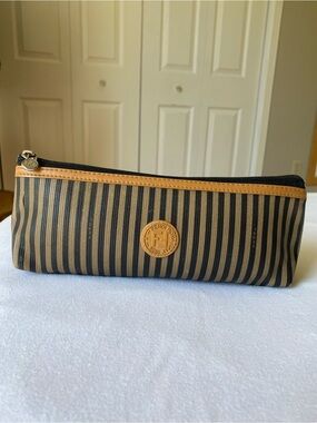 Fendi Roma Italy Striped Cosmetic Travel Case Vintage Handle Missing.